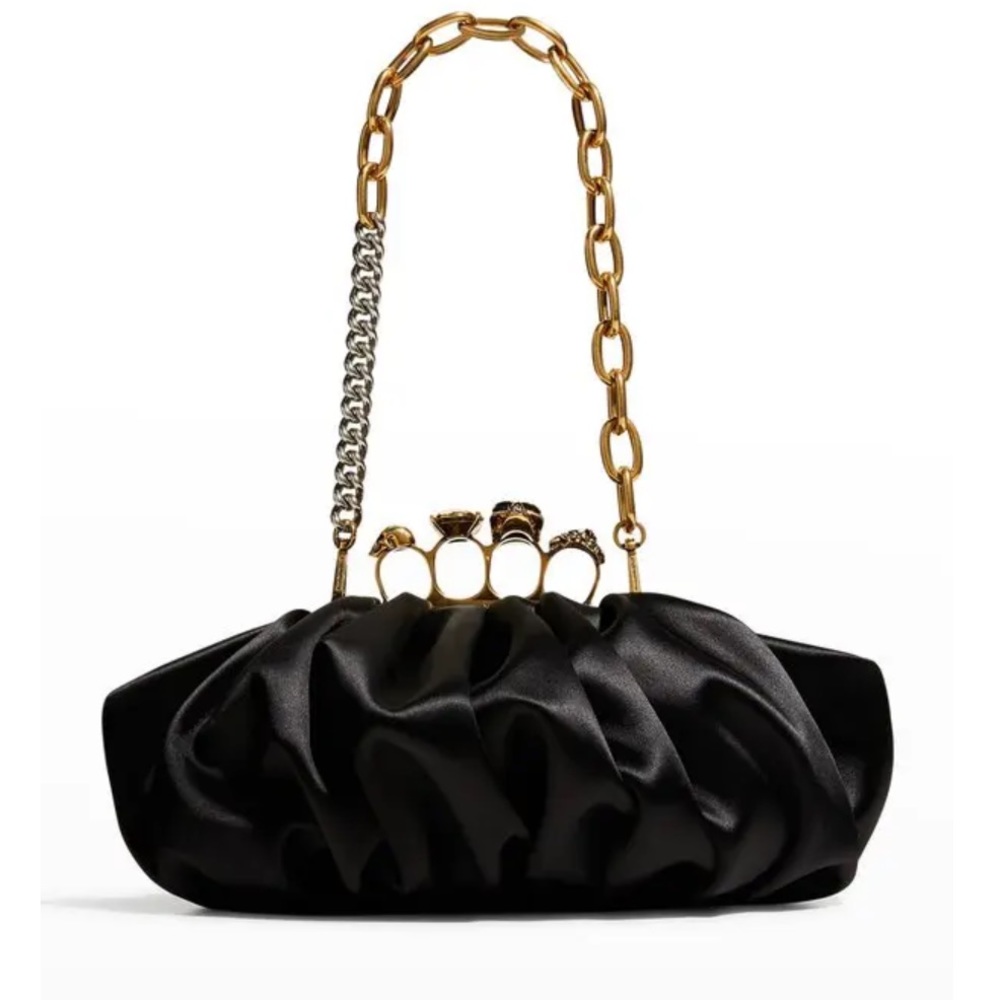 Alexander McQueen Barnacle Skull Four-Ring Silk Clutch Bag